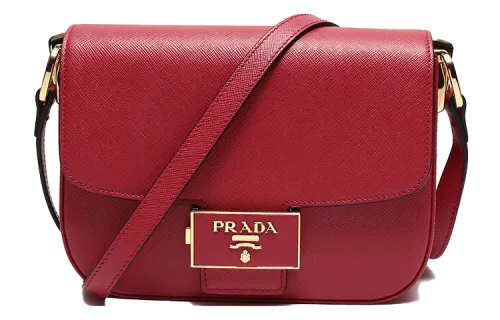 PRADA Saffiano Cow Leather Crossbody Bags Regular Women's Red