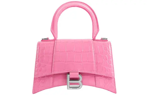 Balenciaga Hourglass Gold tone Lock Crocodile Embossed Calfskin Hourglass Bag, Crossbody, One Shoulder, Handbag Mini