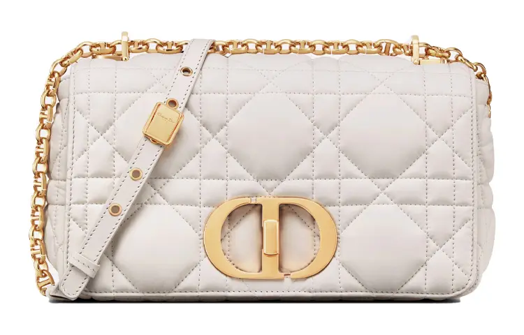 DIOR Caro Calfskin Handbag, Shoulder Bag Women's White