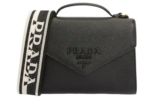 PRADA Saffiano Cow Leather Shoulder Bag, Crossbody Bag, Handbag Regular Women's Black