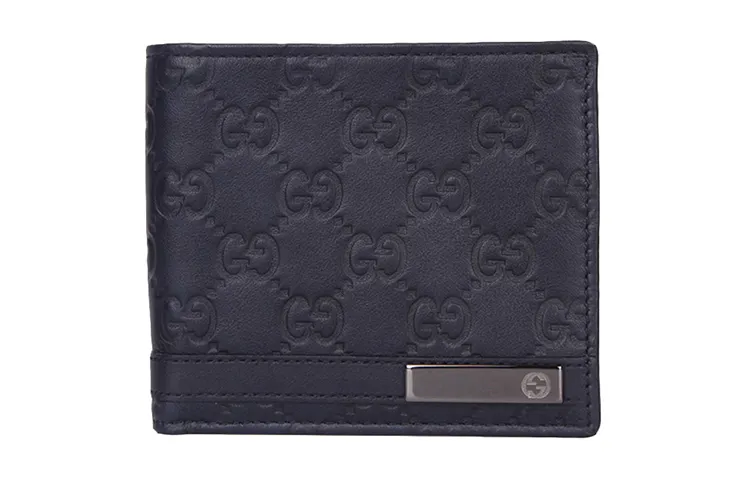 GUCCI Leather Wallet Men's Dark Blue/Navy Blue