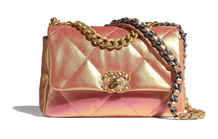 CHANEL 19Bag Iridescent Calfskin Chain Shoulder Bag, Crossbody Bag Small Women's Pink