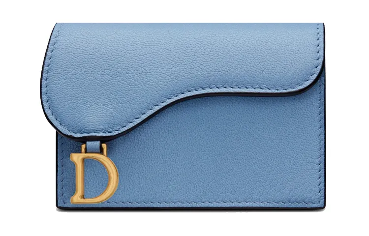 DIOR Saddle Goatskin Flap Card Holder, Wallet Women's Cornflower Blue/Klein Blue