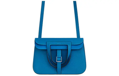 HERMES Halzan Clemence Bullock Leather Horse Hoof Bag, Shoulder Bag, Crossbody Bag, Handbag 25 Women's Greek Blue