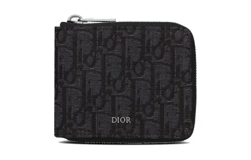 DIOR Calfskin Zip Wallet Card Holder Men's Black