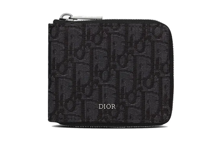 DIOR Calfskin Zip Wallet Card Holder Men's Black