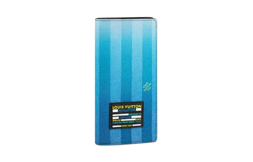 LOUIS VUITTON Brazza Coated Canvas With Cow Leather Wallet Unisex Blue