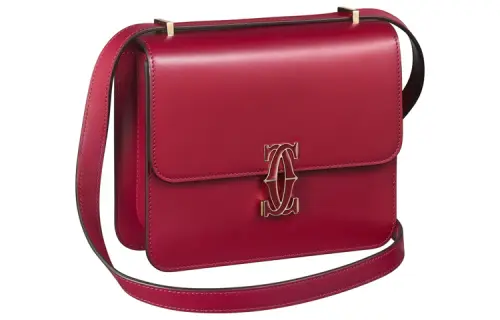 CARTIER Double C Calfskin Shoulder Bag, Crossbody Bag Mini Women's Cherry Red