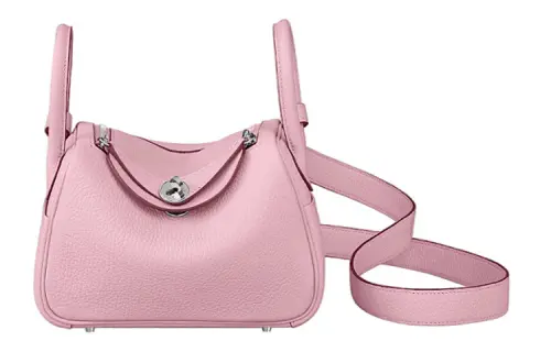 HERMES Lindy Taurillon Clemence Cow Leather Handbag 19 Women's X9 Mauve Sylvestre Mallow Purple