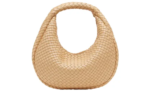 Bottega Veneta Intrecciato Woven Sheepskin Handbag Women's Almond