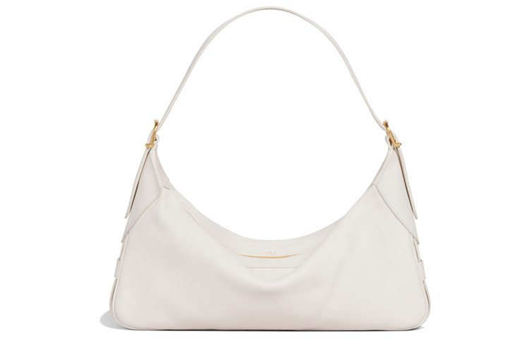 CELINE Zip Closure Soft Leather Shoulder Bag, Handbag Medium Women's Ecru