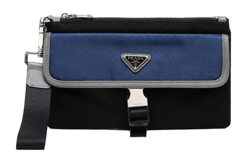 PRADA Classic Fabric Clutch Men's Blue Black