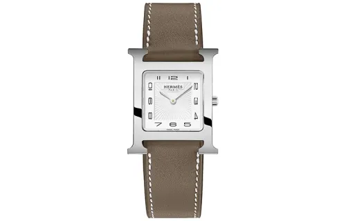 HERMES Heure H Collection Wrist Watches Quartz Movement Leather Strap 26mm White Dial Women's Watch 30m Water Resistant