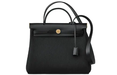 HERMES Herbag Zip Canvas With Hunter Cow Leather Shoulder Bag, Crossbody Bag, Handbag 31 Unisex Black