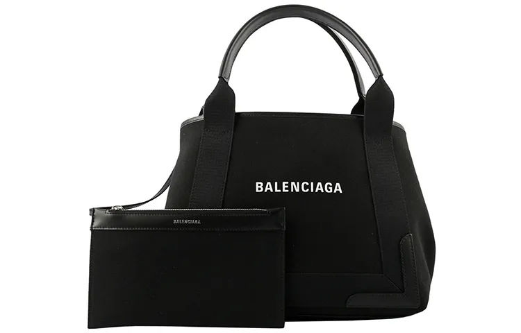 Balenciaga Open Top Cotton With Cow Leather Handbag Small Women's Black