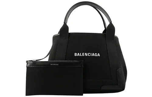 Balenciaga Open Top Cotton With Cow Leather Handbag Small Women's Black
