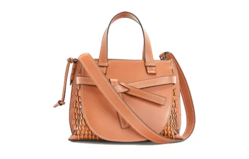 LOEWE Gate Calfskin, Woven, Straw Woven Shoulder Bag, Crossbody Bag, Handbag Women's Brown