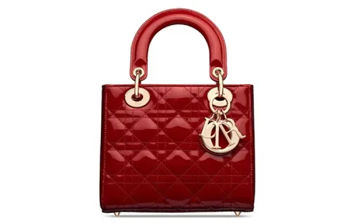DIOR Patent Leather Calfskin Small Lady Dior Bag, Shoulder Bag, Crossbody Bag, Handbag Small Women's Red