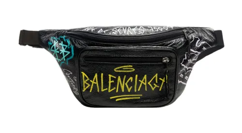 Balenciaga Lambskin One Shoulder Crossbody Fanny Pack Men's Black