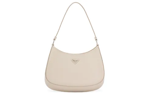 PRADA Shiny Leather Crescent Shape Shoulder Bag Women's Desert Yellow