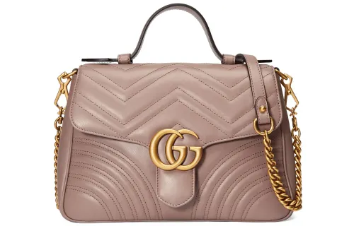 GUCCI GG Marmont Quilted Leather Messenger Bag, Chain Shoulder Bag, Crossbody Bag, Handbag Small Women's Nude Pink