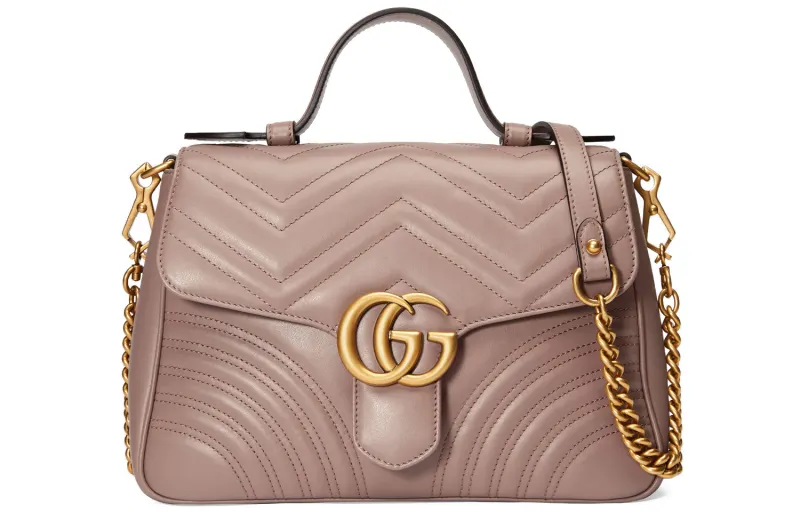 GUCCI GG Marmont Quilted Leather Messenger Bag, Chain Shoulder Bag, Crossbody Bag, Handbag Small Women's Nude Pink