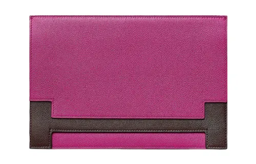 HERMES Flap Closure Evercolor Calfskin Clutch Women's Rose Red/Brown