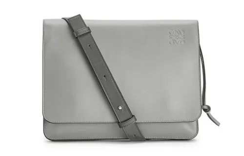 LOEWE Gusset Flat Smooth Calfskin Shoulder Bag, Crossbody Bag Men's Gray
