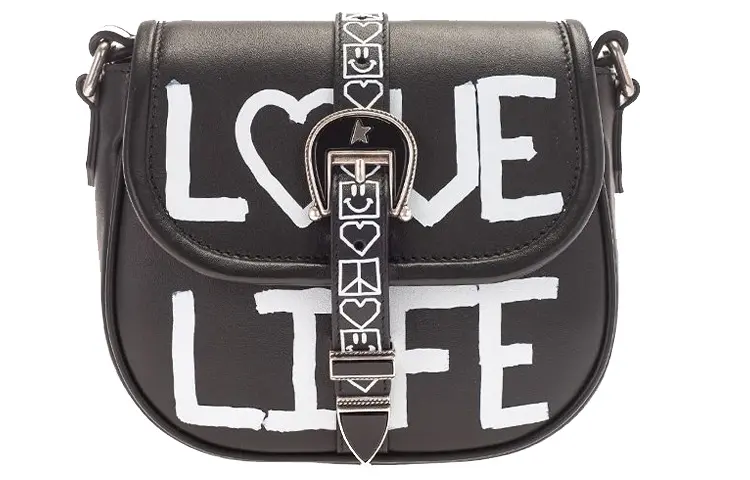 Golden Goose Letter Cow Leather Shoulder Bag Women's Black