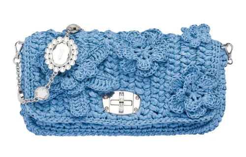 MIU MIU Raffia Crossbody Bag, Shoulder Bag Women's Interstellar Blue