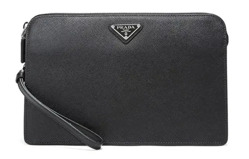 PRADA Business Leather Clutch Men's Black