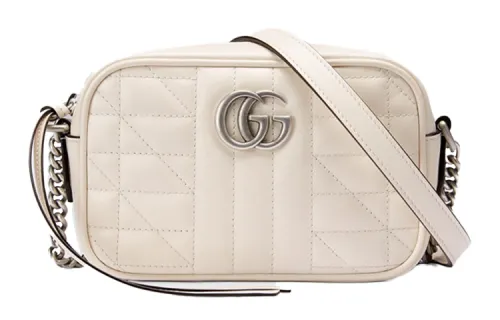 GUCCI GG Marmont Leather Camera Bag, Crossbody Bag, Shoulder Bag Women's White