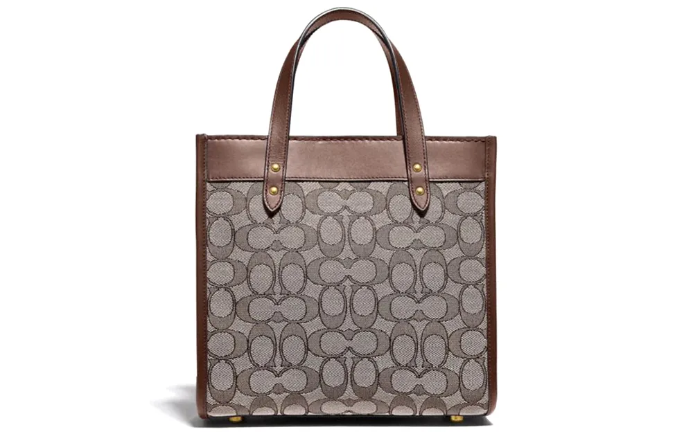 COACH Field Jacquard Fabric With Glove Tanned Leather Commute Versatile Paper Bag Tote Crossbody Handbag Small Women's