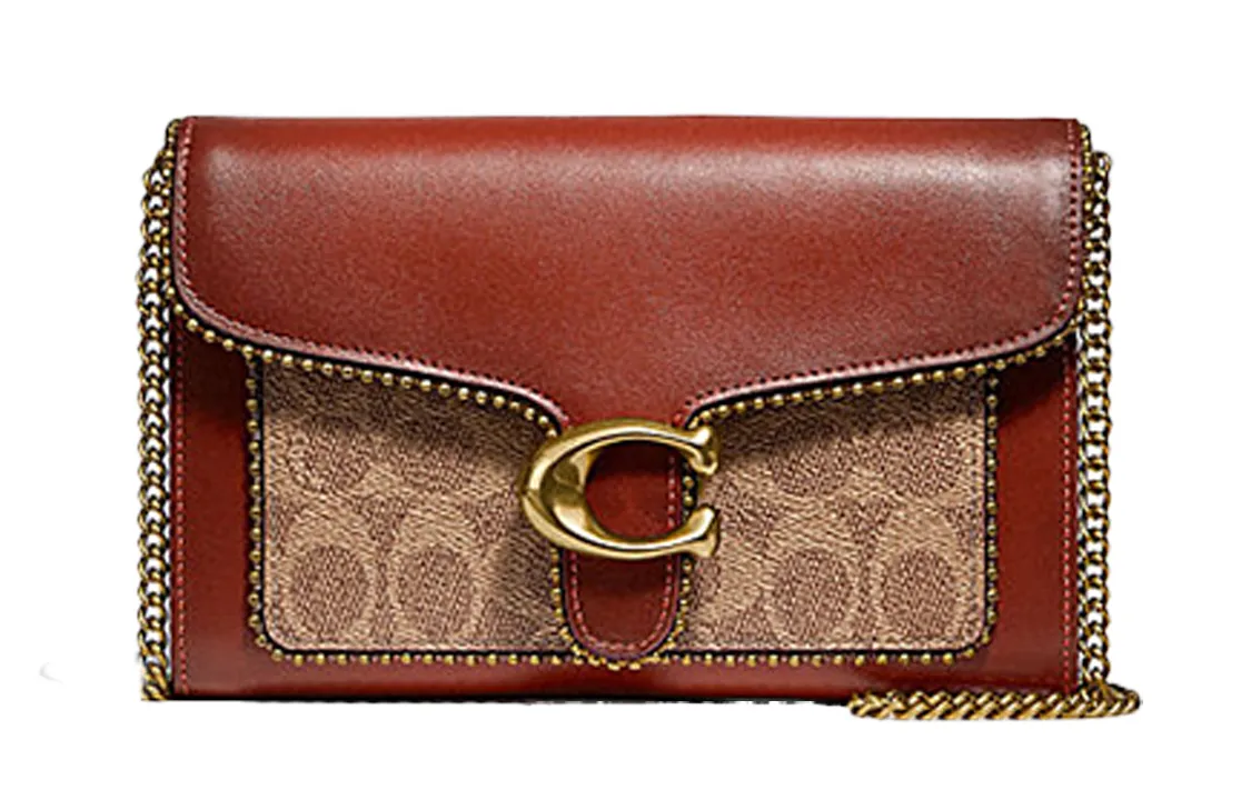 COACH Tabby Leather With Coated Canvas Shoulder Bag, Crossbody Bag, Chain Bag, Clutch Small Women's Brown
