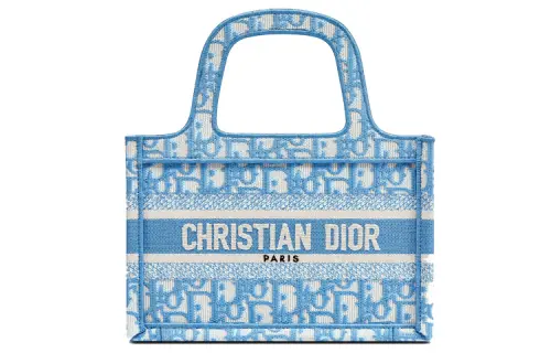 DIOR BookTote Embroidery Tote Bag, Shopping Bag, Handbag Mini Women's Cornflower Blue