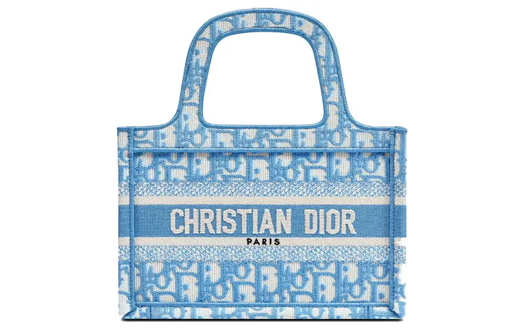 DIOR BookTote Embroidery Tote Bag, Shopping Bag, Handbag Mini Women's Cornflower Blue