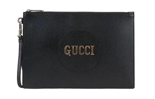 GUCCI Cow Leather Clutch Unisex Black