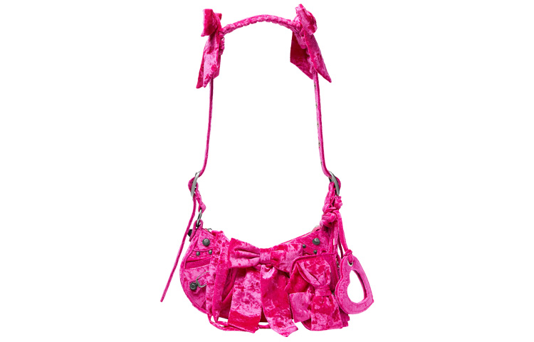 Balenciaga Balenciaga Le Cagole Embossed Velvet Distressed Silver Metal Polyamide Handbag Shoulder Bag Small Women Pink