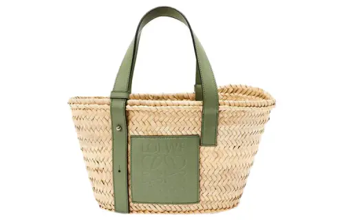 LOEWE Basket Palm Fiber Cow Leather Basket Bag, Tote Bag, Shopping Bag, Handbag Small Women's Green