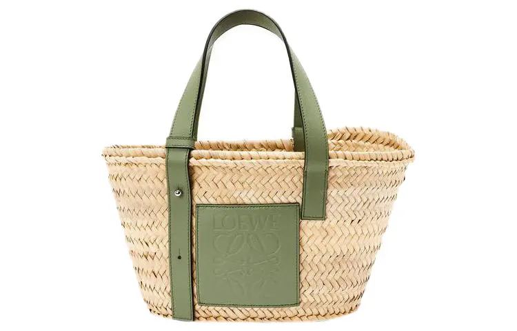 LOEWE Basket Palm Fiber Cow Leather Basket Bag, Tote Bag, Shopping Bag, Handbag Small Women's Green