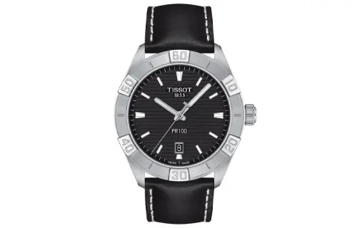 TISSOT PR100 Collection Quartz Movement Men's Watches Watch 42mm Black Dial Stainless Steel Case Leather Strap