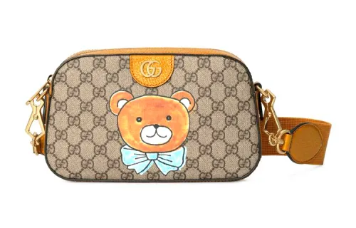 GUCCI KAI Collaboration Canvas With Leather Messenger Bag, Camera Bag, Shoulder Bag, Crossbody Bag Unisex