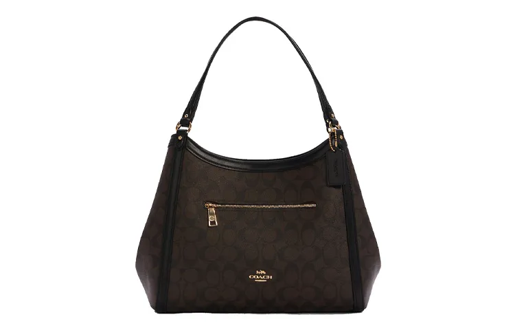 COACH Kristy Canvas With Leather Shoulder Bags Large Women's Dark Brown