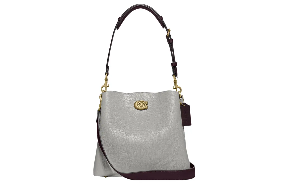 COACH Willow Pebbled Leather Bucket Bag, Handbag, Crossbody Bag, Shoulder Bag Small Women's Gray & Black