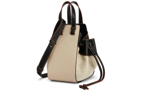 LOEWE Hammock Cow Leather With Linen Hammock Bag, Portable Crossbody Bag, Shoulder Bag Small Women's Light Wheat Black