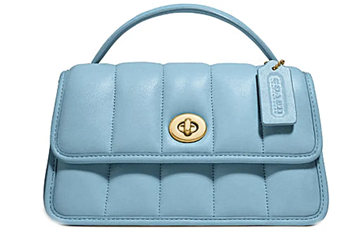 COACH Turnlock Sheepskin Leather Handbag, Crossbody Bag Medium Women's Peacock Blue