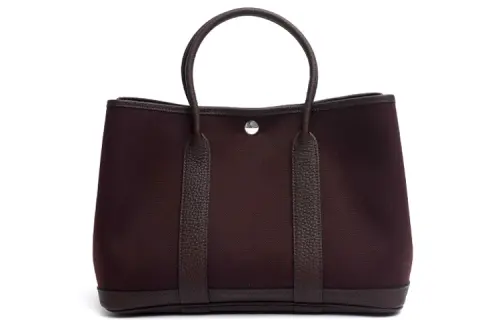 HERMES Garden Party Canvas With Negonda Calfskin Handbag 30 Women's Chocolate & Carmine