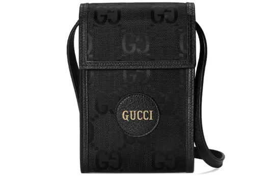 GUCCI Off The Grid Leather, Nylon With Leather Cell Phone Pouch, Crossbody Bag, Shoulder Bag Men's Black