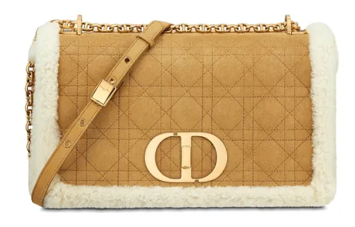 DIOR Caro Sheepskin And Wool Crossbody Bag, Shoulder Bag Women's Camel