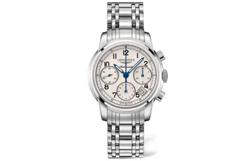 LONGINES Mechanical mechanism, men's watch, dial, watch strap stainless steel, three-eye chronograph, 39mm